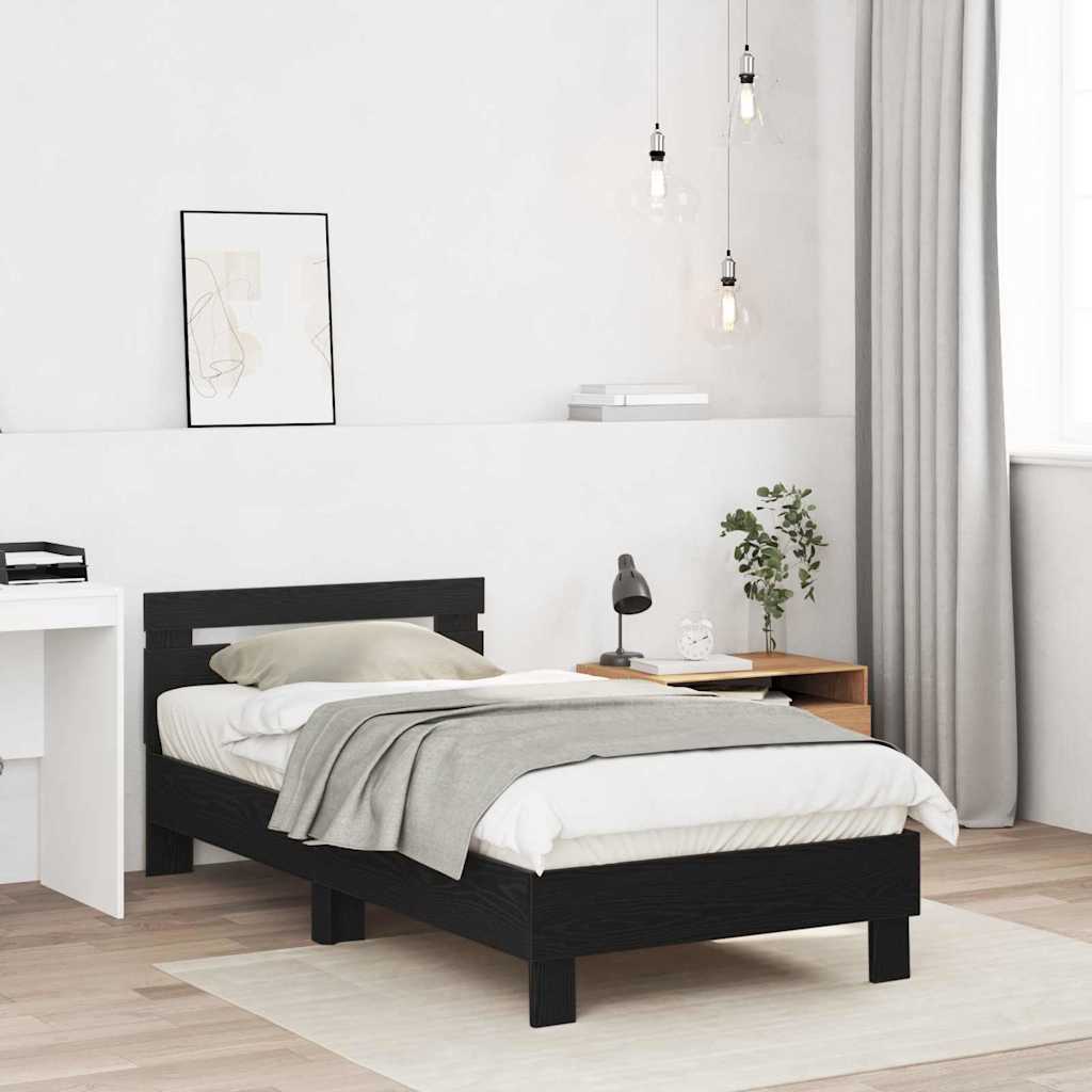Bed Frame with Headboard Black oak 90 x 190 cm Engineered Wood